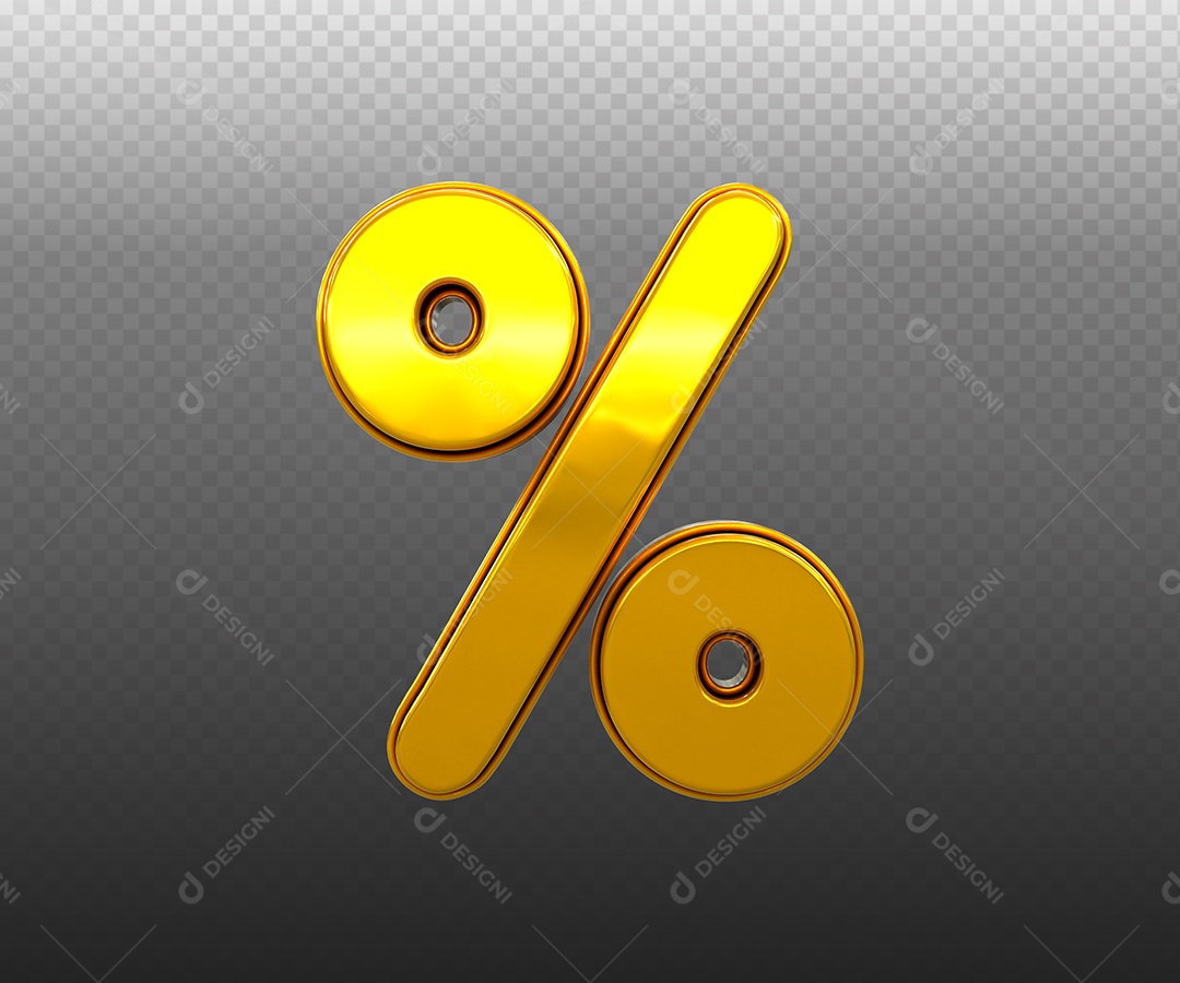 Símbolo de Porcentagem Elemento 3D Amarelo para Composição PSD