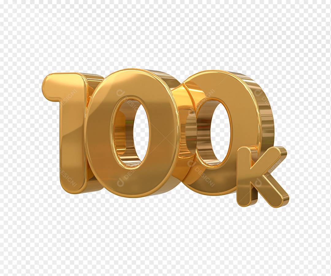 Seguidores 100K Elemento 3D Dourado para Composição PSD