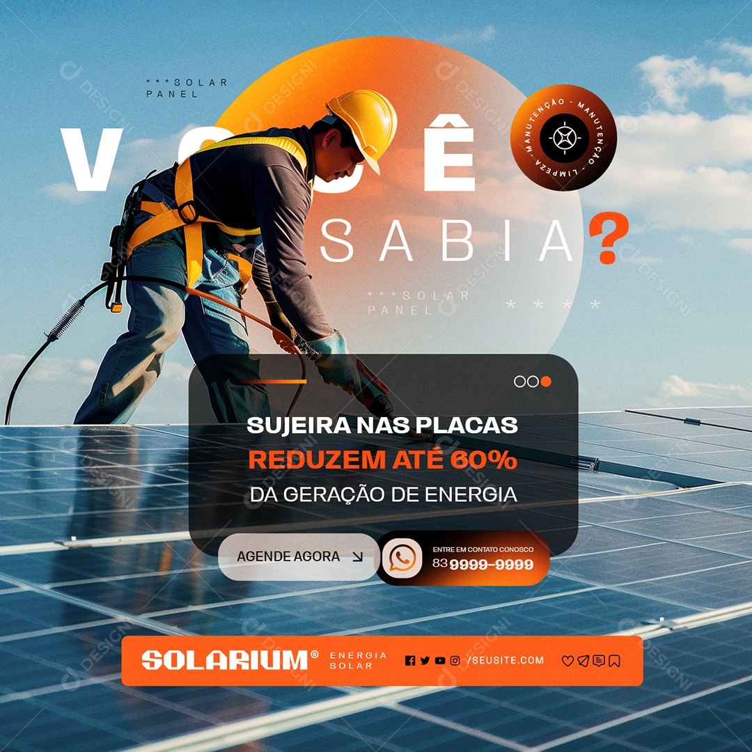 Energia Solar Você Sabia Sujeira nas Placas Social Media PSD Editável