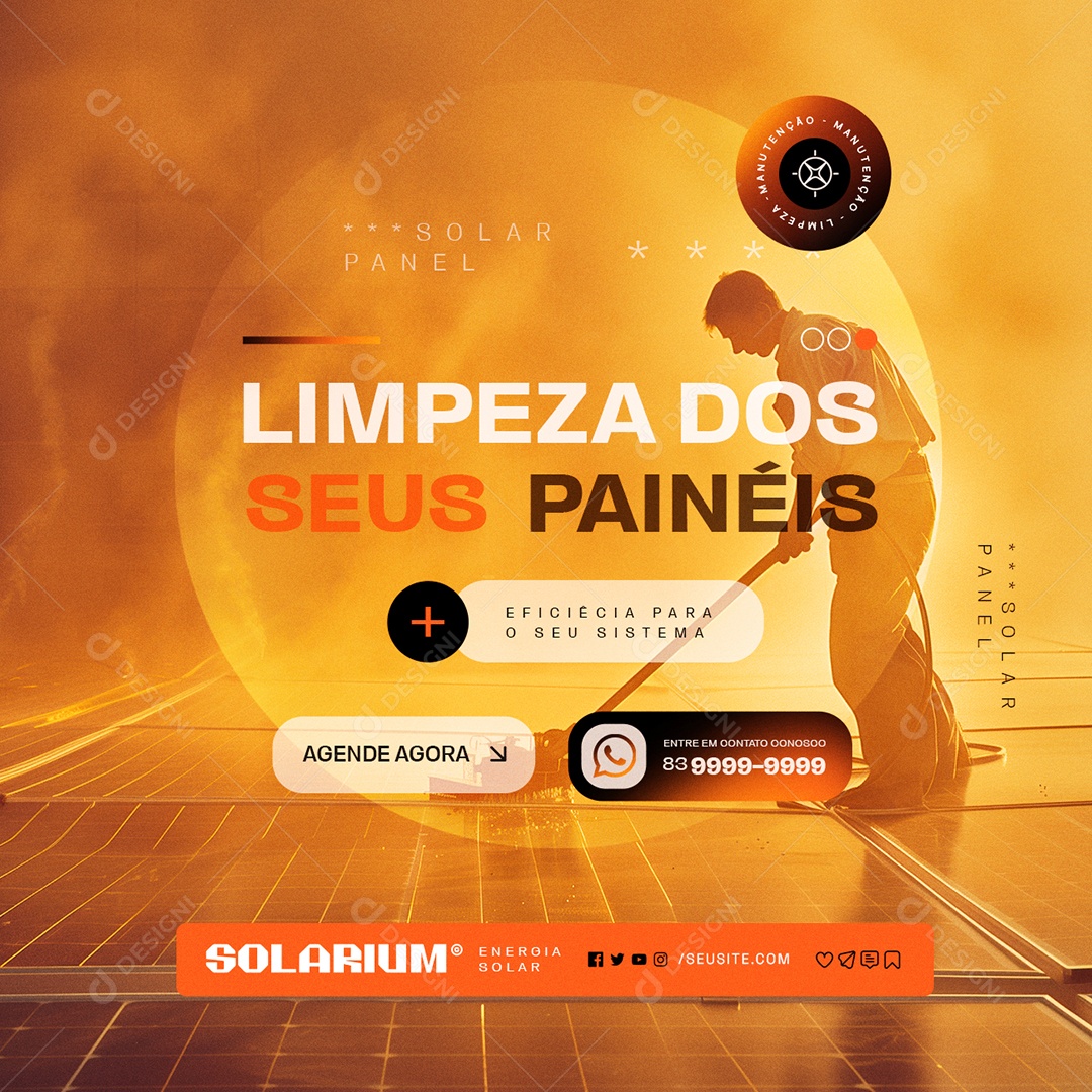 Energia Solar Limpeza dos Seus Painéis Agende Agora Social Media PSD Editável