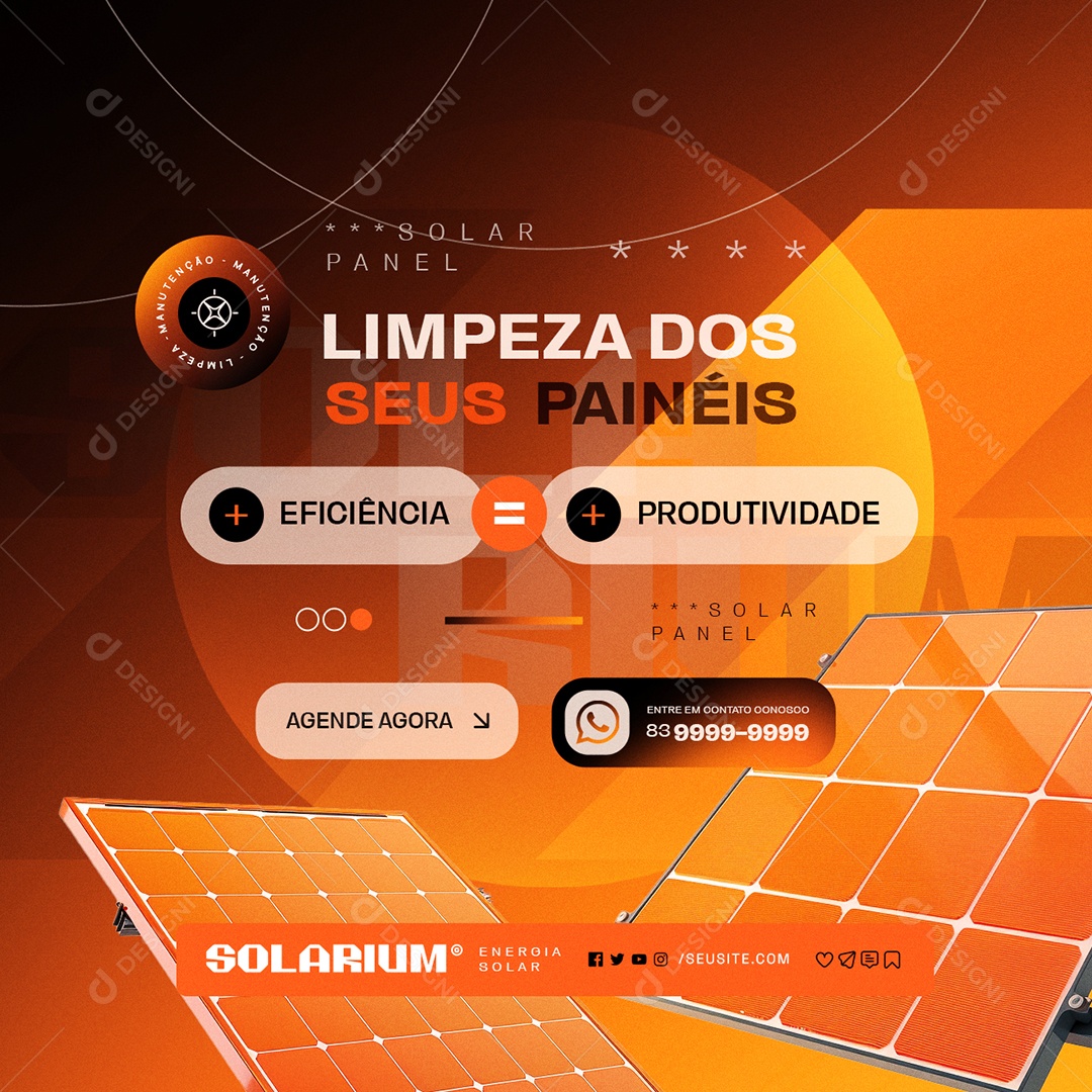 Energia Solar Limpeza dos Seus Painéis Social Media PSD Editável