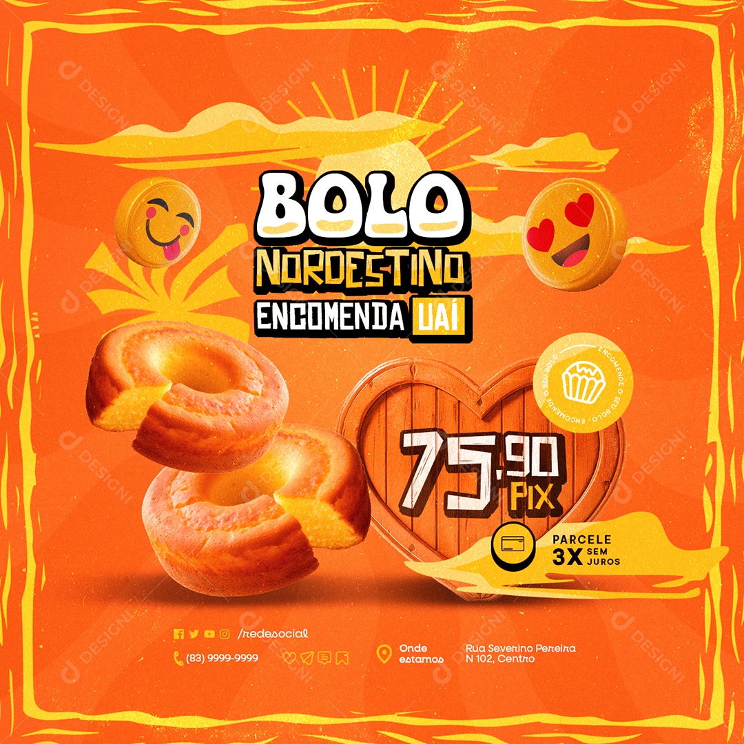 Festa Junina Bolo Nordestino Encomenda Uai Bolo de Milho Social Media PSD Editável