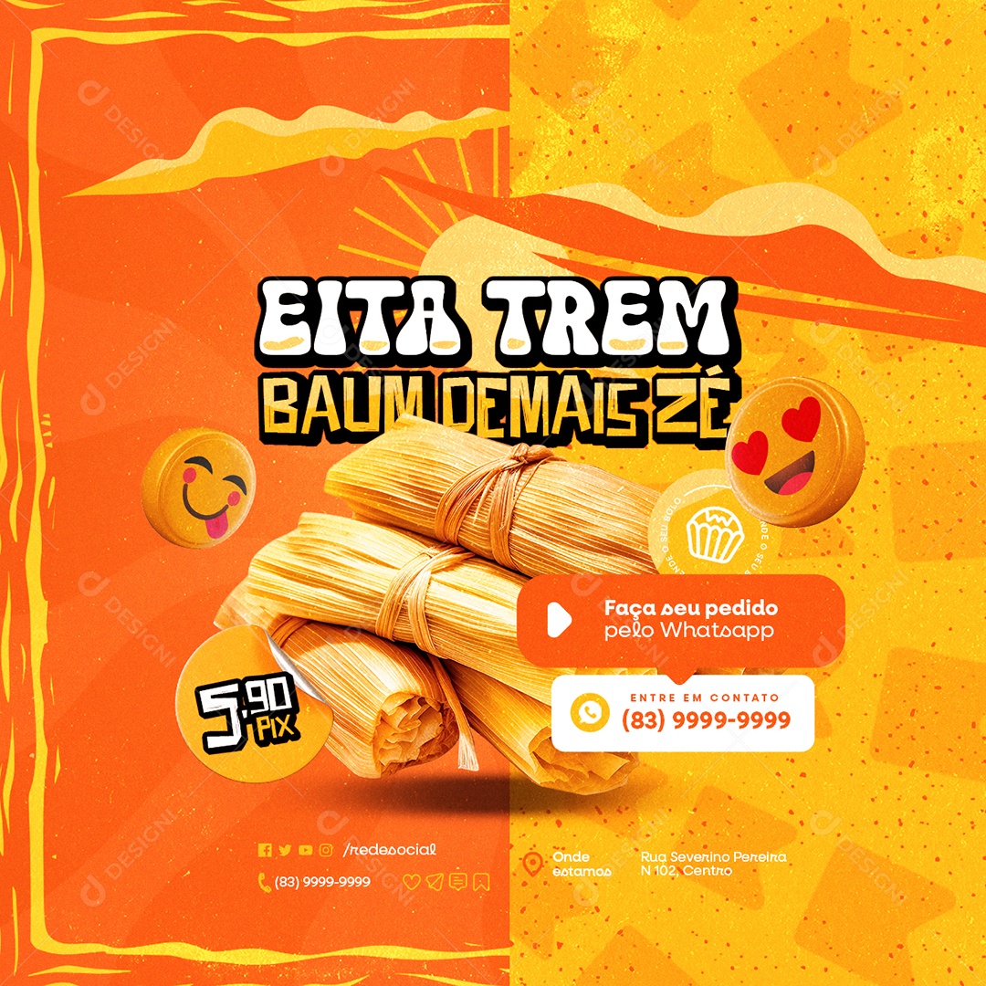 Festa Junina Pamonha Eita Trem Baum Demais Zé Social Media PSD Editável