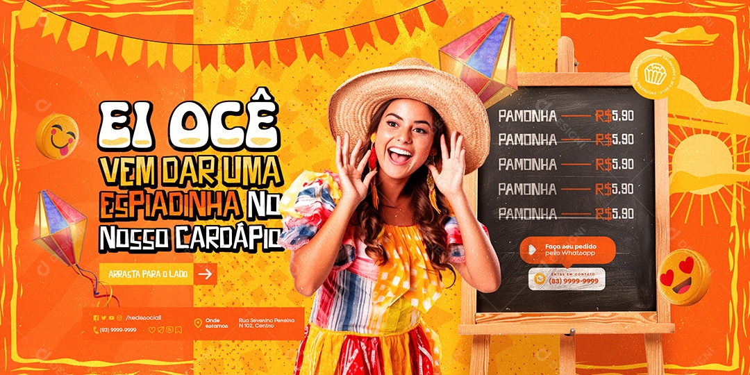 Carrossel Festa Junina Nosso Cardápio Pamonha Social Media PSD Editável