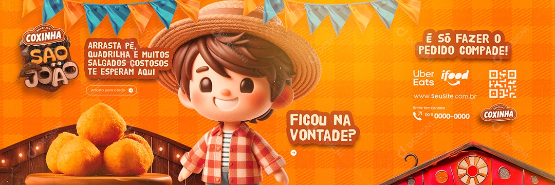 Banner Salgateria Coxinha São João Ficou na Vontade Social Media PSD Editável