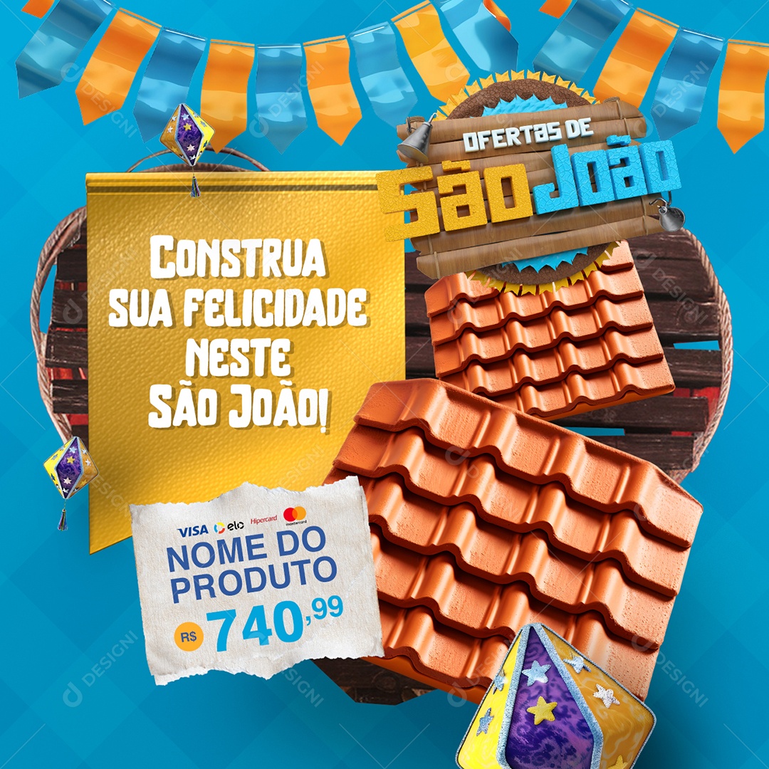 Ofertas de São João Construção Telhado Social Media PSD Editável