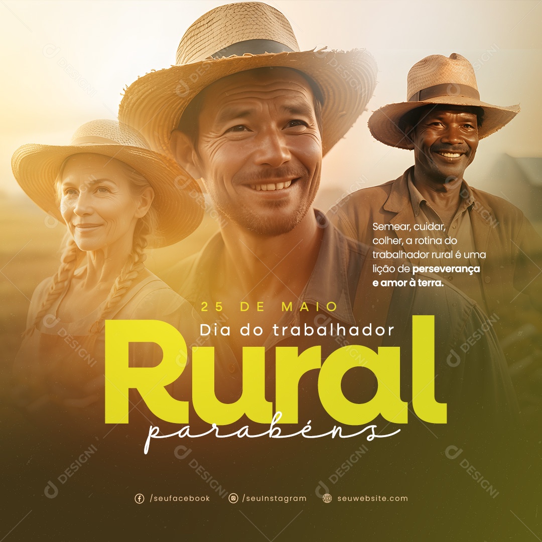 Dia do Trabalhador Rural 25 de Maio Parabéns Social Media PSD Editável