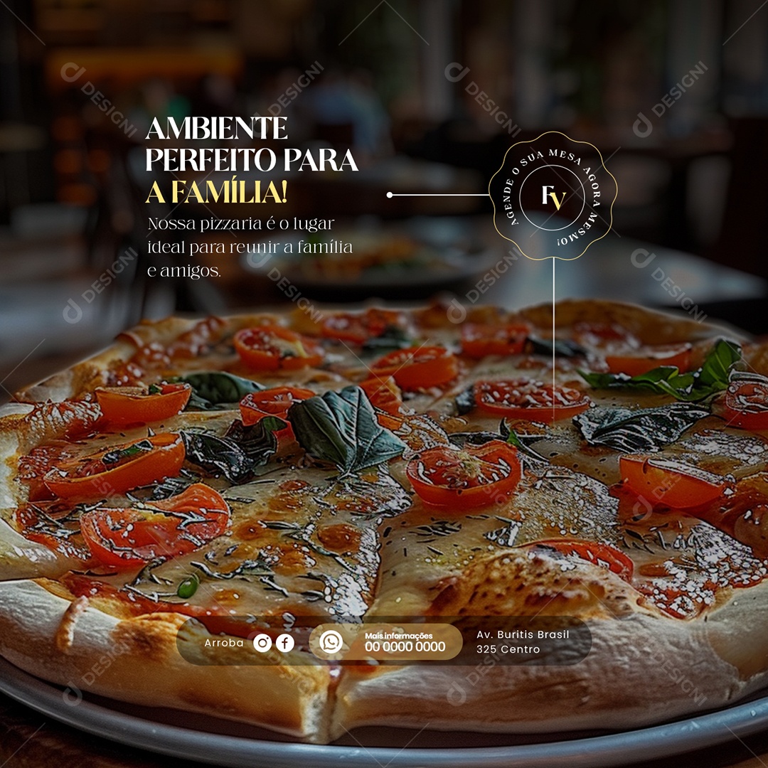 Pizzaria Ambiente Perfeito para a Família Social Media PSD Editável