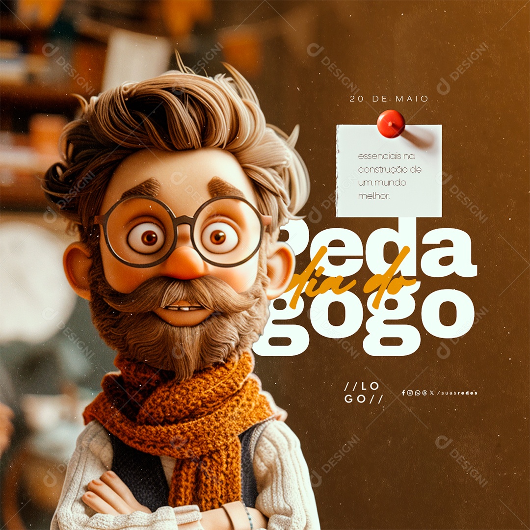 Dia do Pedagogo 20 de Maio Essenciais na Construção de Um Mundo Melhor Social Media PSD Editável