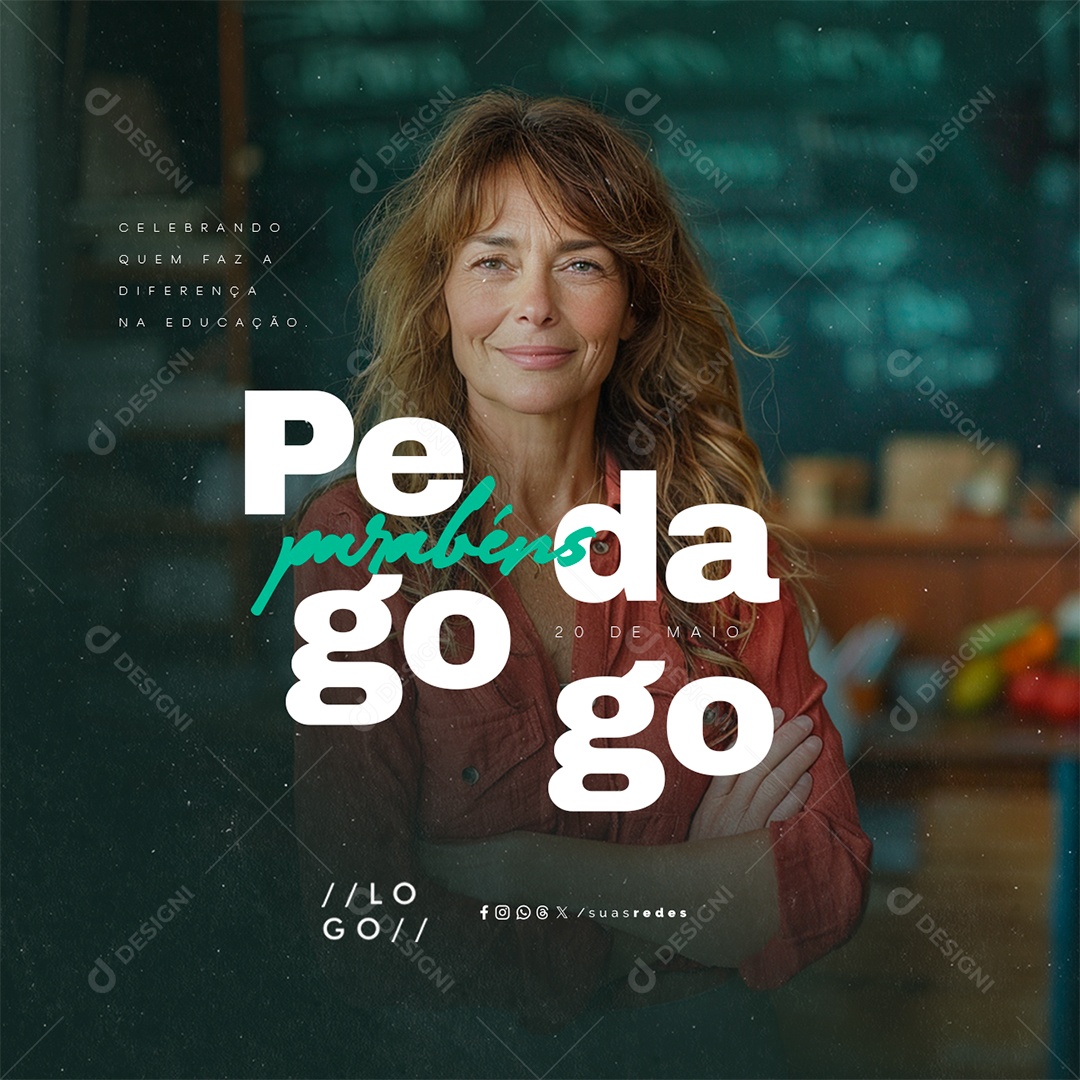 Dia do Pedagogo 20 de Maio Parabéns Social Media PSD Editável