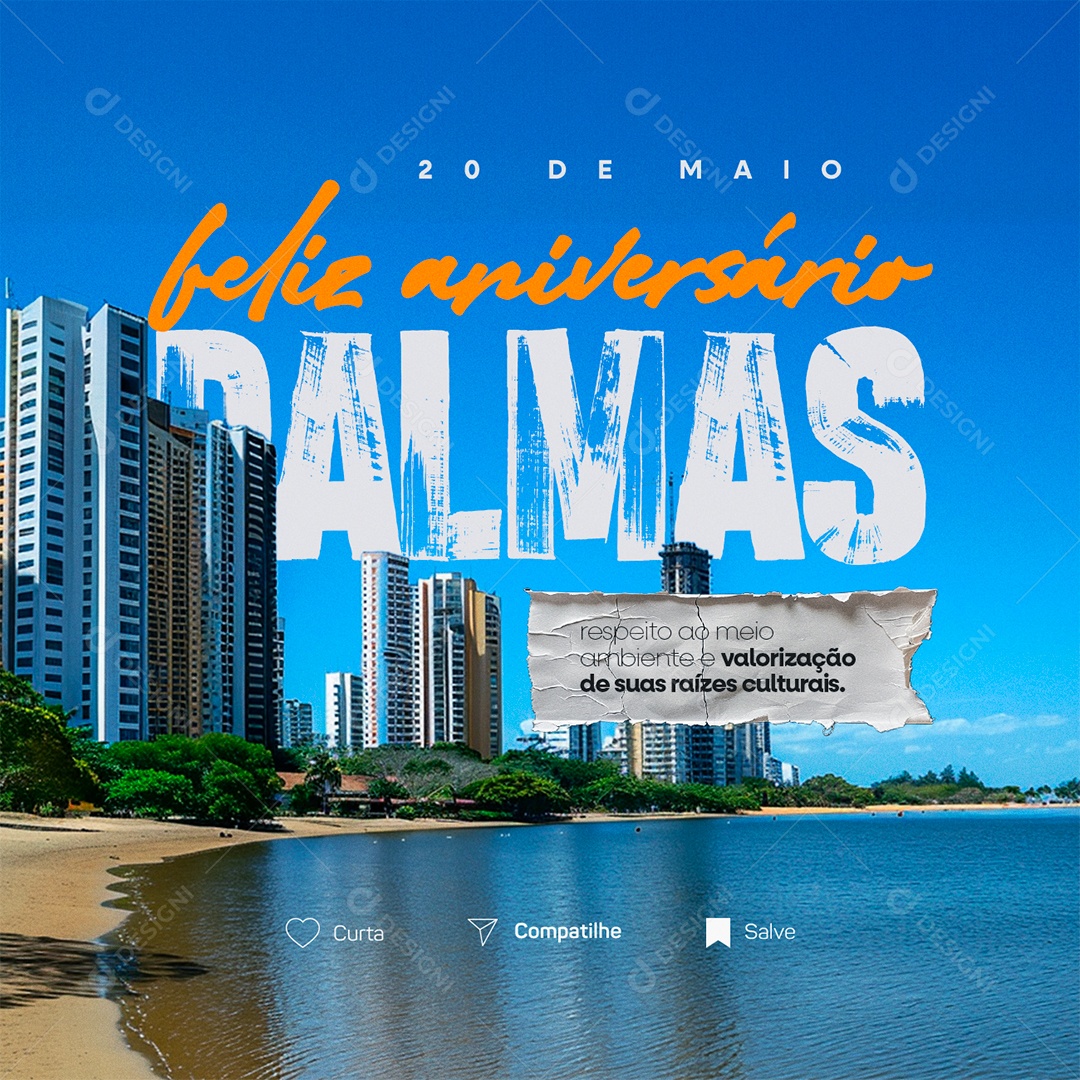 Feliz Aniversário Palmas 35 Anos 20 de Maio Social Media PSD Editável