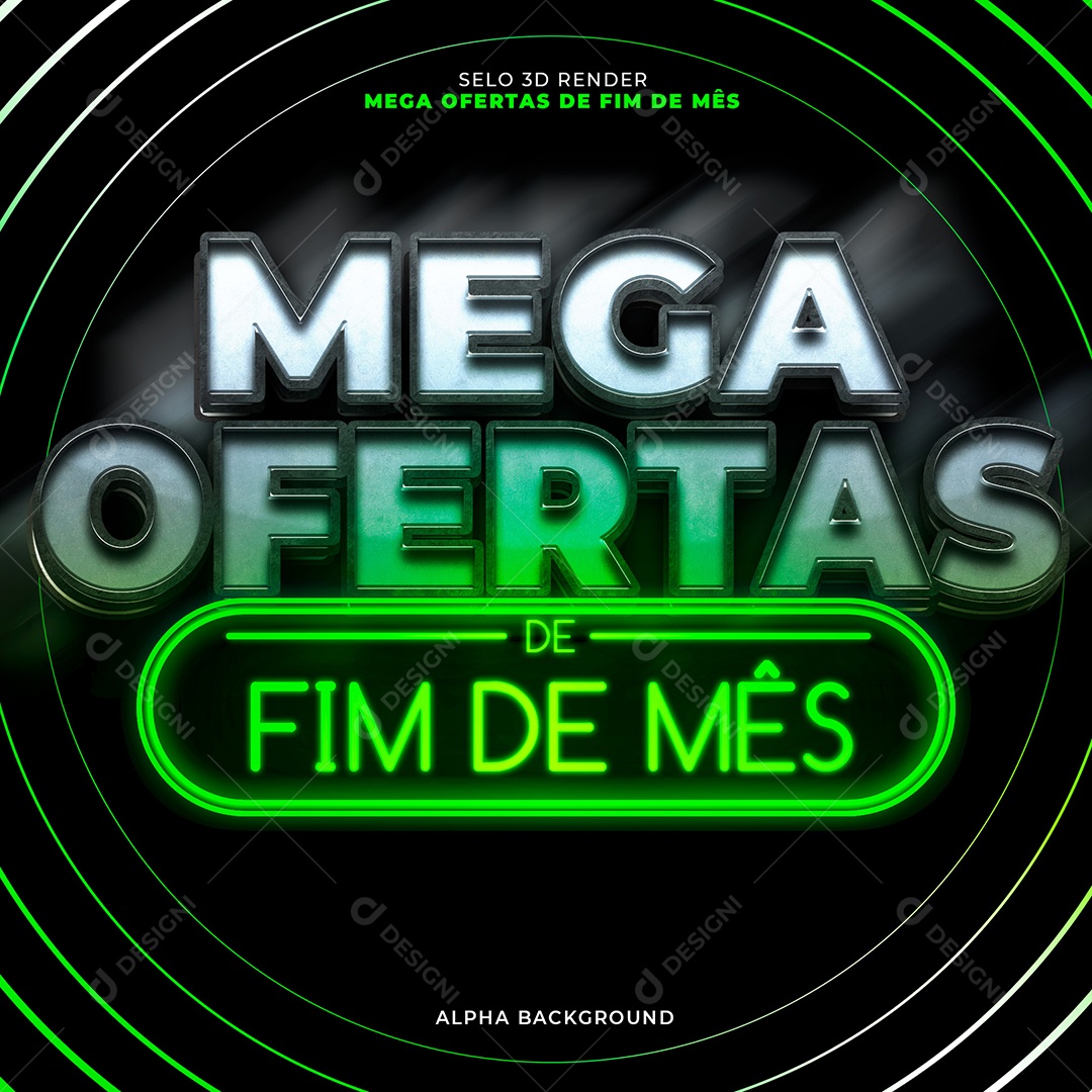 Mega Ofertas de Fim de Mês Selo 3D Verde para Composição PSD