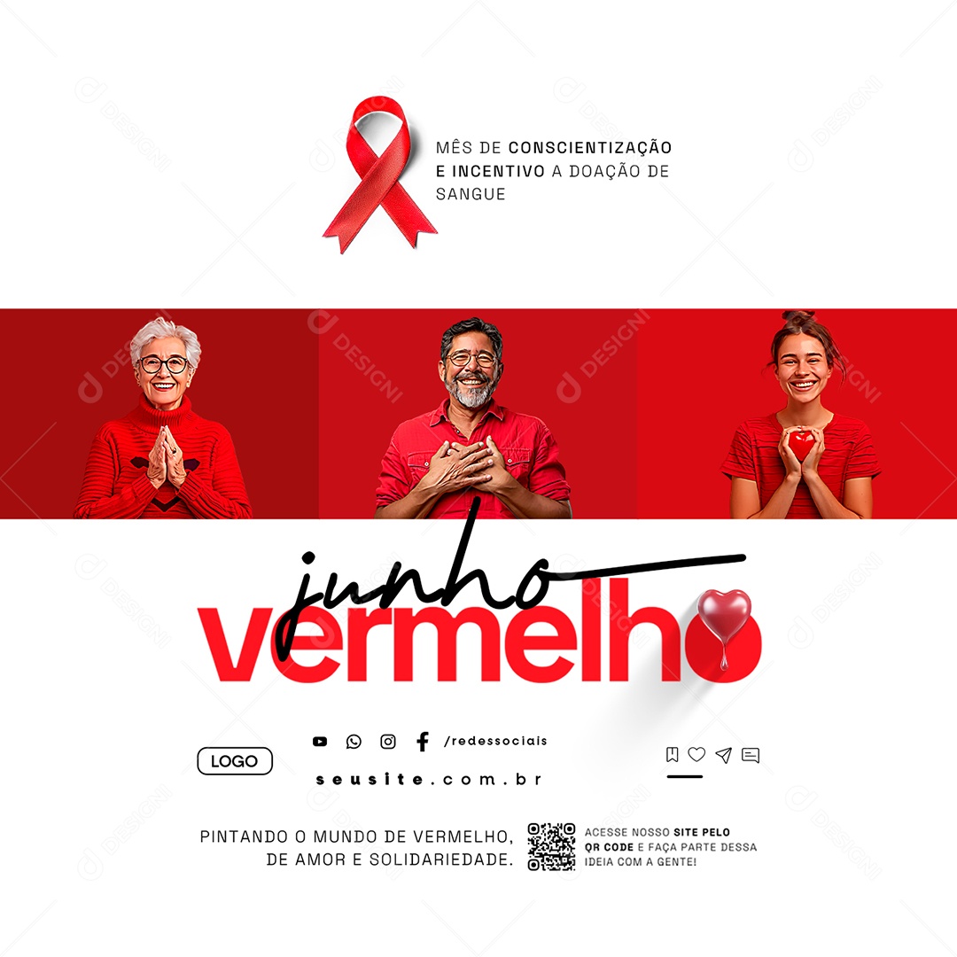 Junho Vermelho Mês de Conscientização e Incentivo Social Media PSD Editável