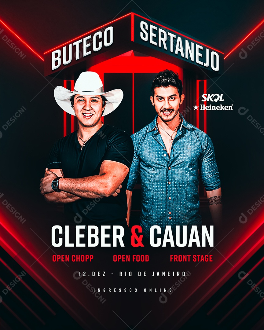Flyer Buteco Sertanejo Cleber e Cauan Social Media PSD Editável