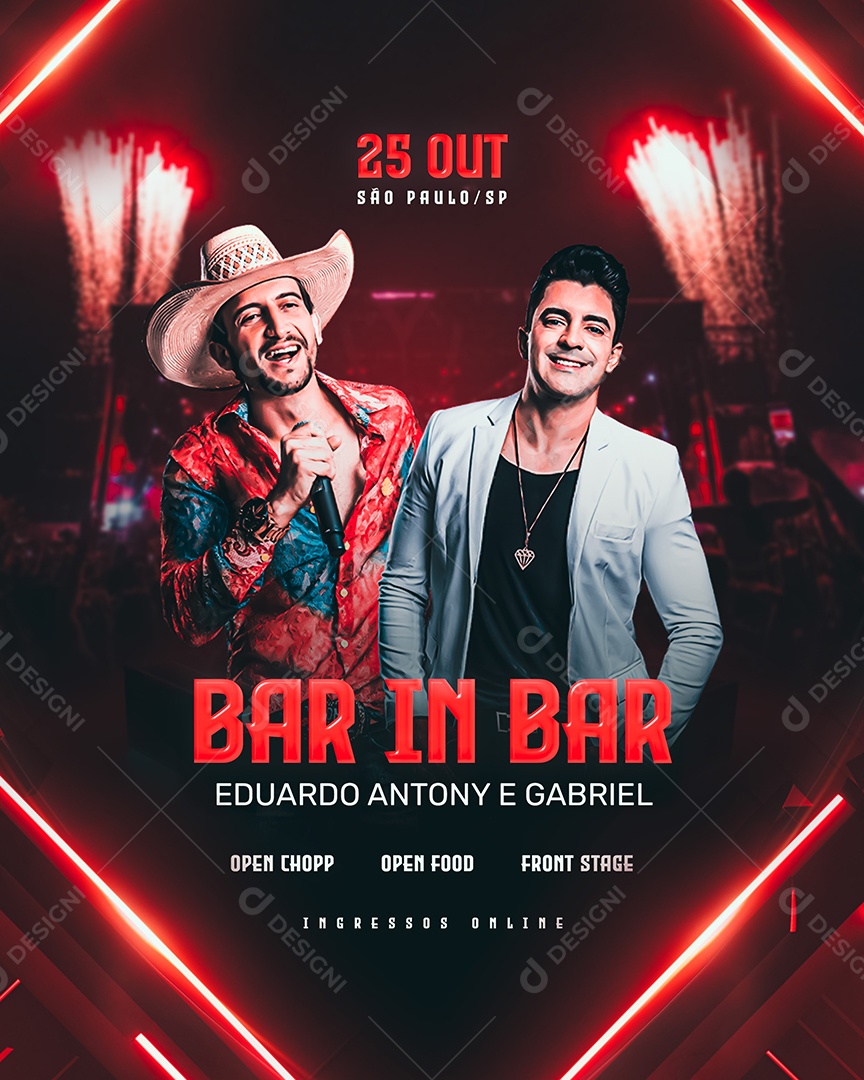 Flyer Bar In Bar Eduardo Antony e Gabriel Social Media PSD Editável