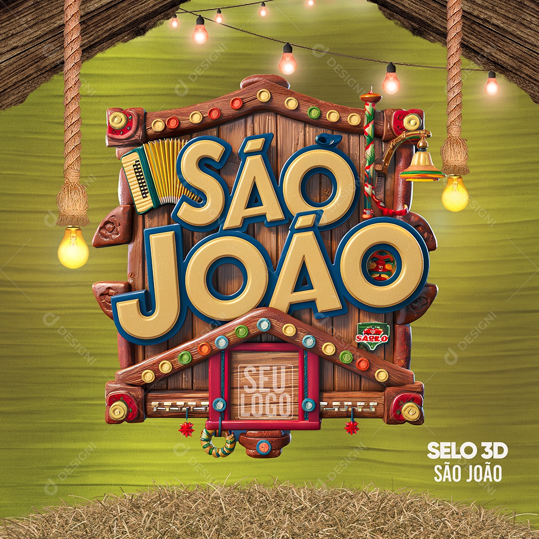 São João Selo 3D Azul para Composição PSD