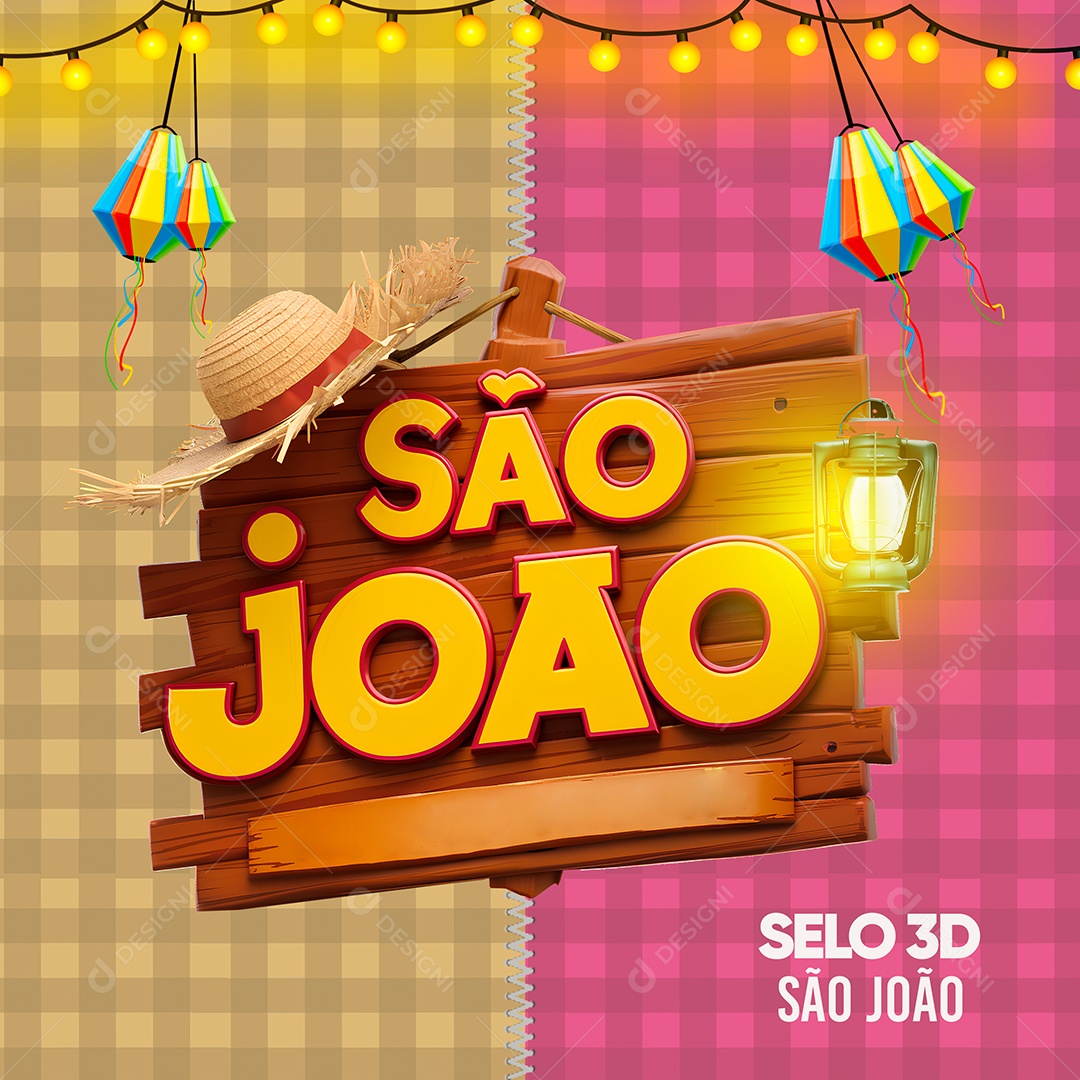 São João Selo 3D Laranja para Composição PSD