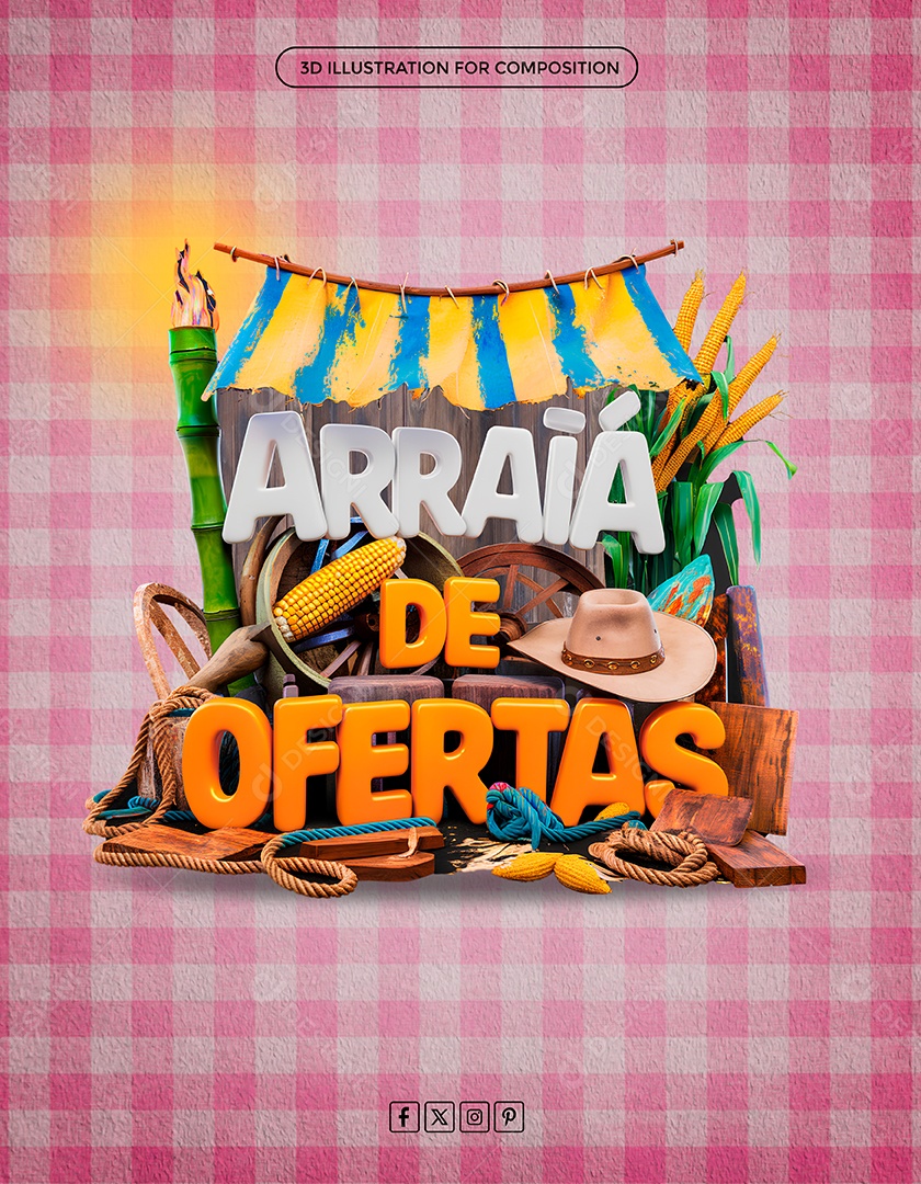 Arraiá de Ofertas Selo 3D Branco Laranja para Composição PSD