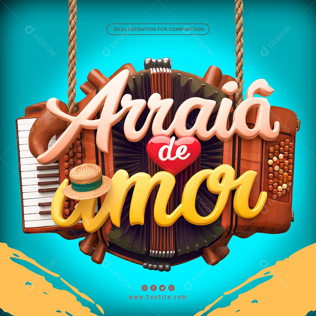 Arraiá de Amor Selo 3D para Composição PSD