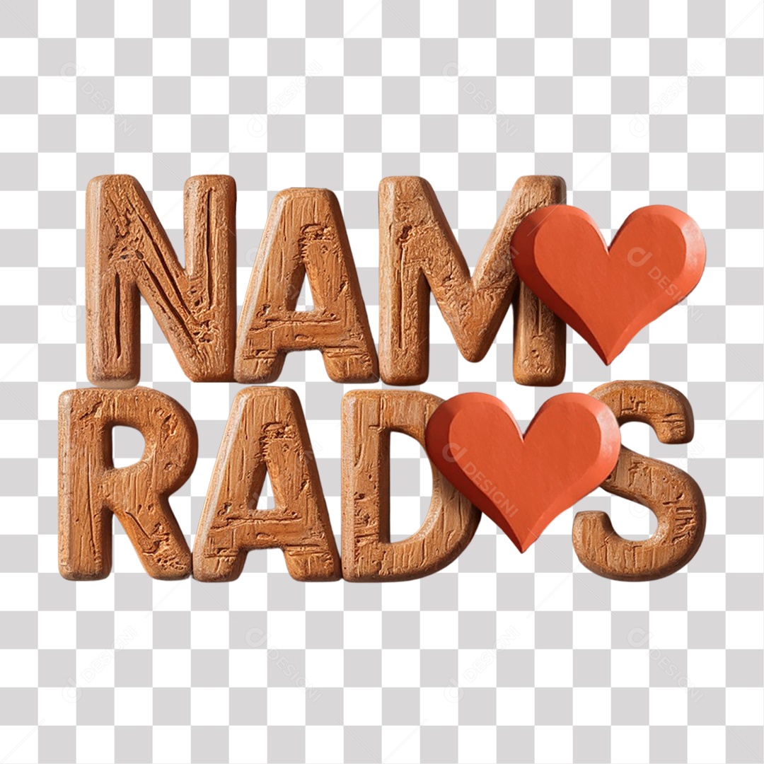 Texto 3D Namorados para Composição PNG Transparente