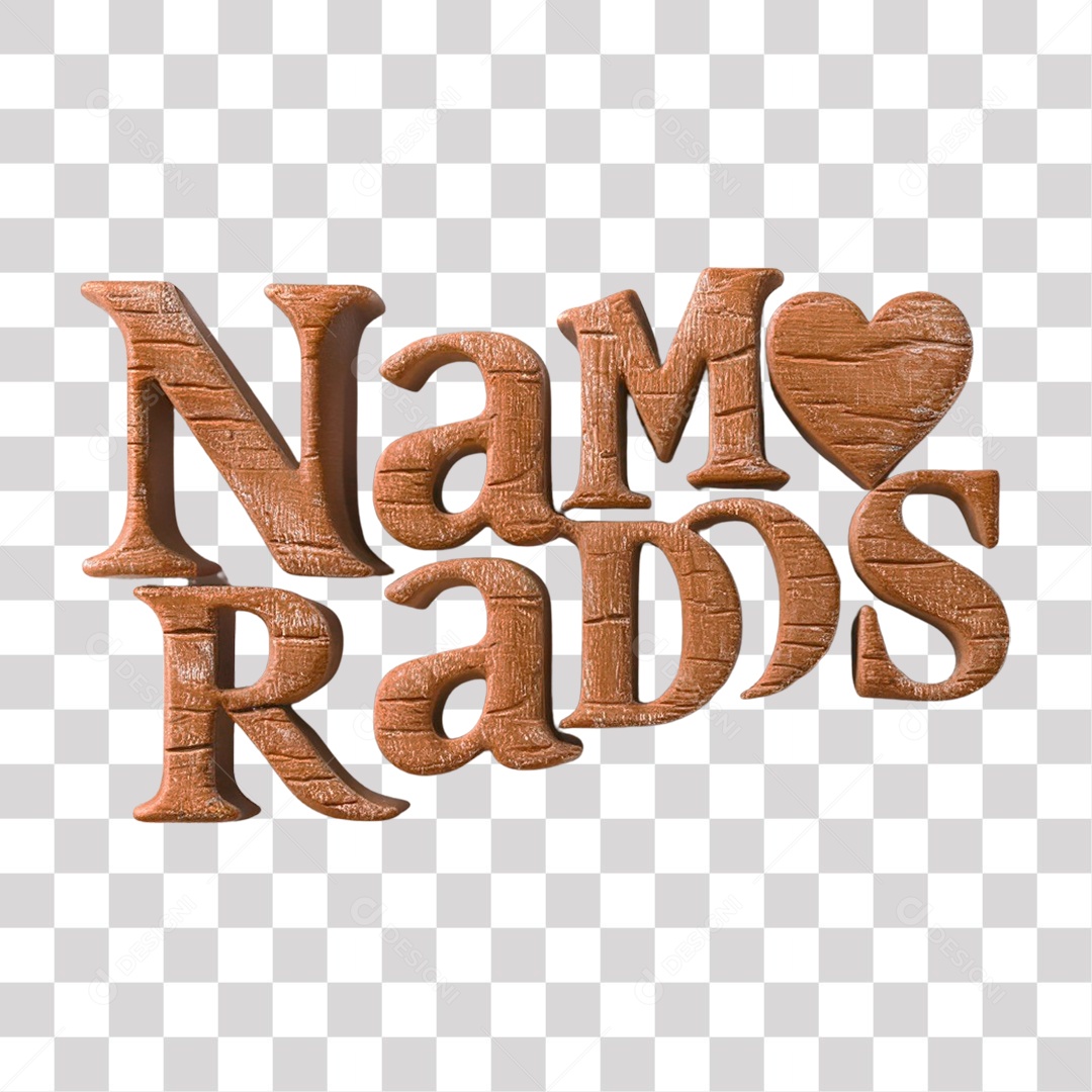 Namorados Texto 3D para Composição PNG Transparente