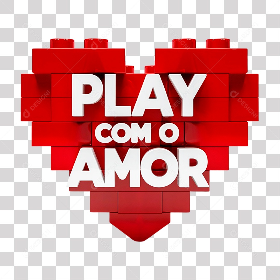 Play Com o Amor Selo 3D para Composição PNG Transparente