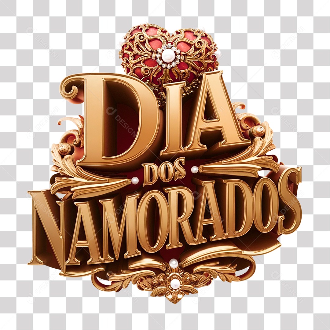 Dia dos Namorados Selo 3D para Composição PNG Transparente