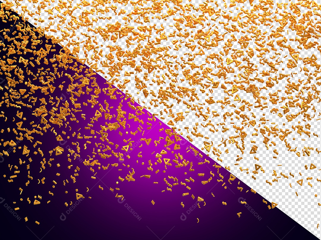 Confete Forma de Triângulo Elemento 3D Dourado para Composição PSD