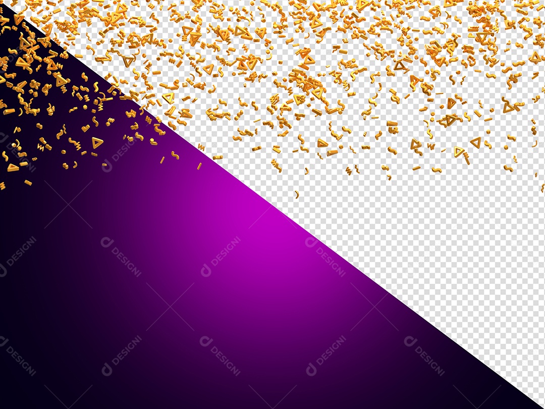 Confete Dourado Forma de Triângulo Elemento 3D para Composição PSD