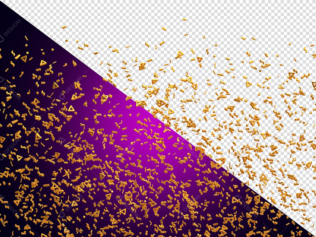 Elemento 3D Confete Dourado para Composição PSD