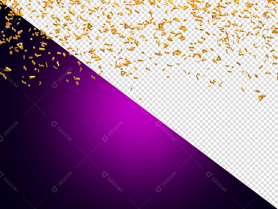 Elemento 3D Confete Dourado Decoração para Composição PSD
