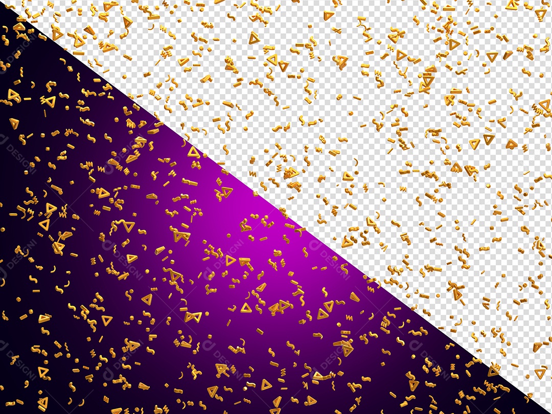 Confete Decarativo Elemento 3D Dorado para Composição PSD