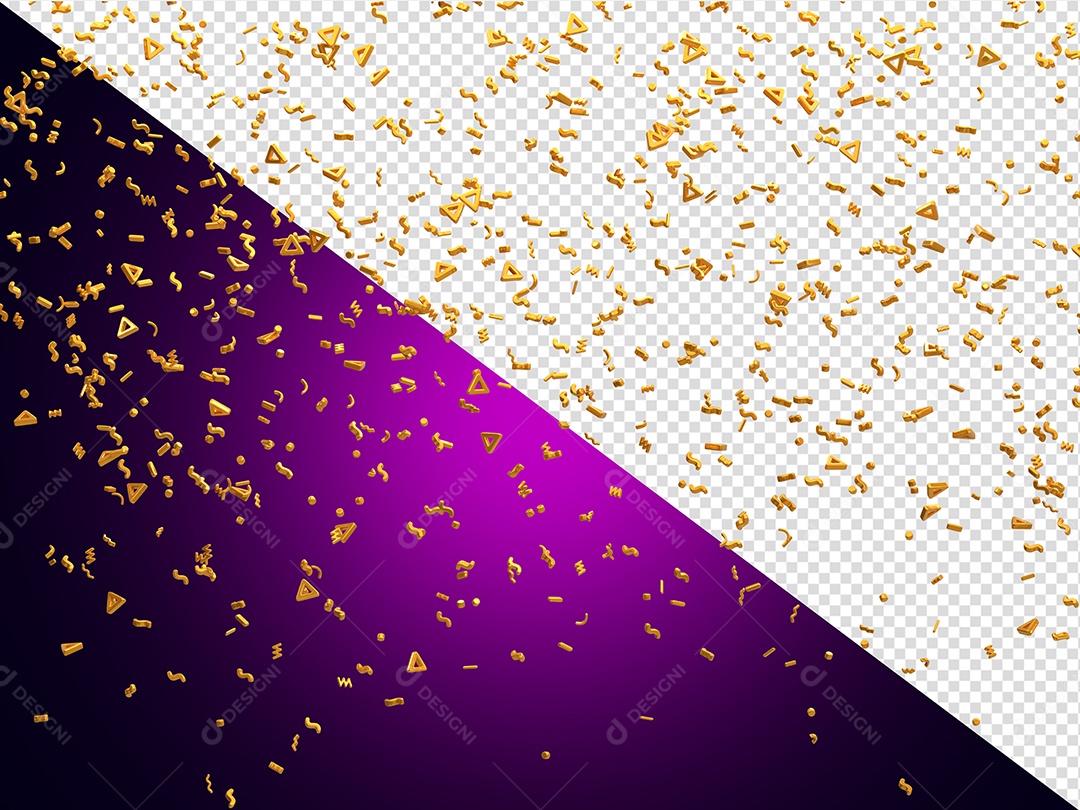 Confete Decoração Dourado Elemento 3D para Composição PSD
