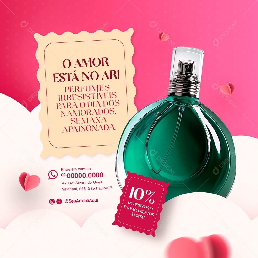 Semana dos Apaixonados Perfumaria Relojoaria Perfume 10% de Desconto Social Media PSD Editável