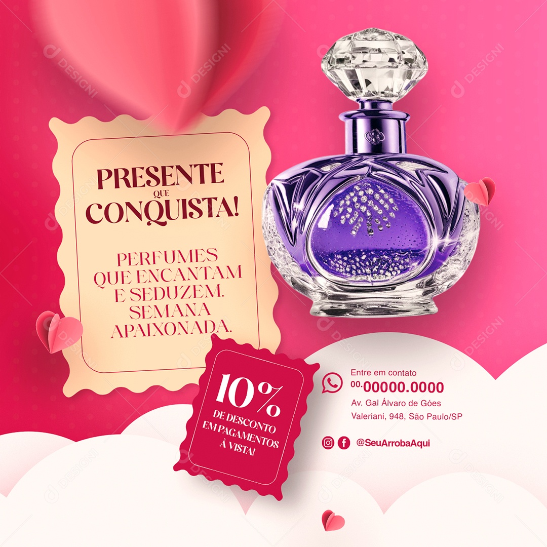 Semana dos Apaixonados Perfumaria Relojoaria Presente Que Conquista Social Media PSD Editável
