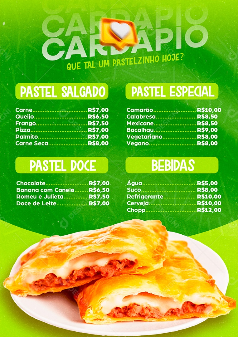 Modelo de Cardápio Pastelaria Que Tal um Pastelzinho Hoje PSD Editável