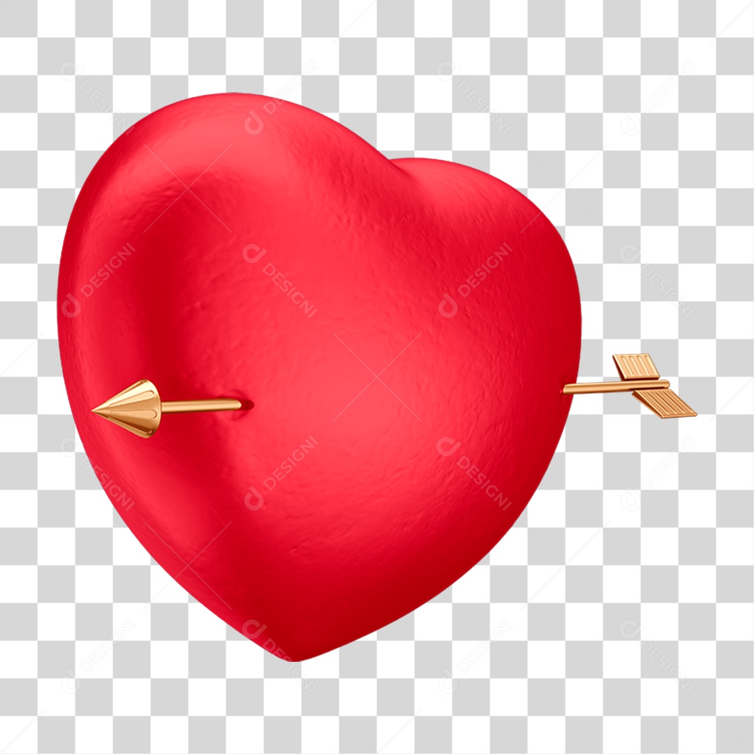 Asset 3D - Dia dos Namorados - Coração Vermelho Com Flecha Dourada Fundo Transparente