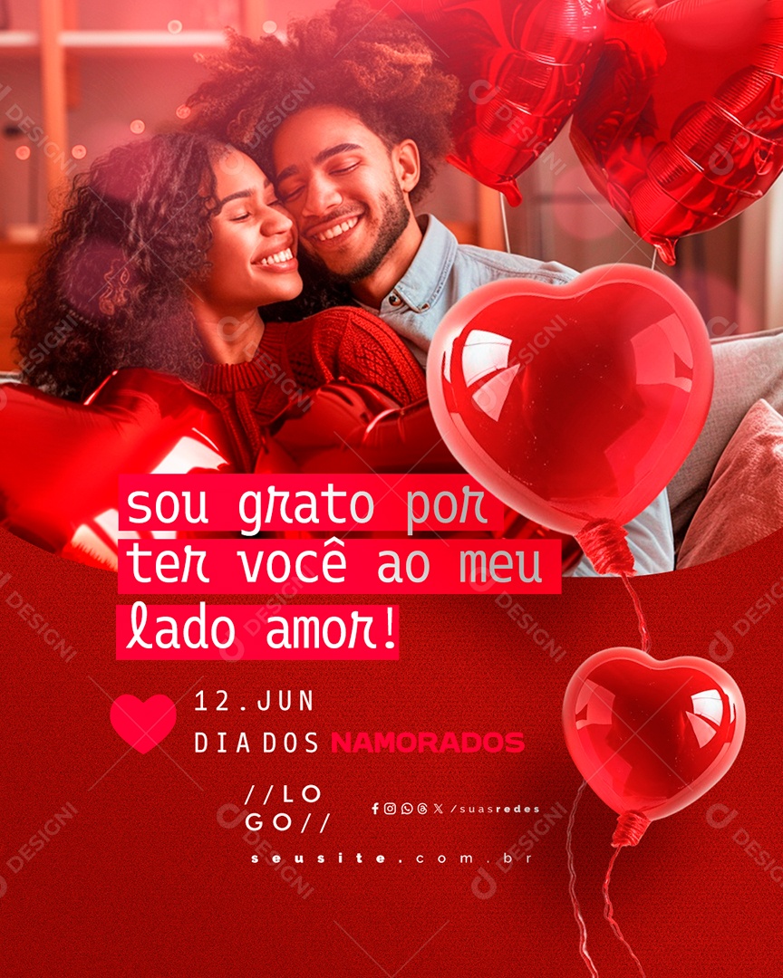Dia dos Namorados 12 de Junho Sou Grato por Ter Você ao Meu Lado Amor Social Media PSD Editável