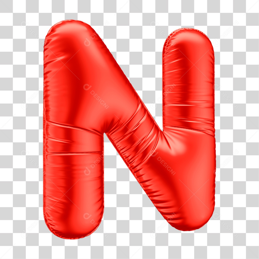 Alfabeto Letra N Em 3D Formato de Balão Vermelho Comemoração Dia dos Namorados