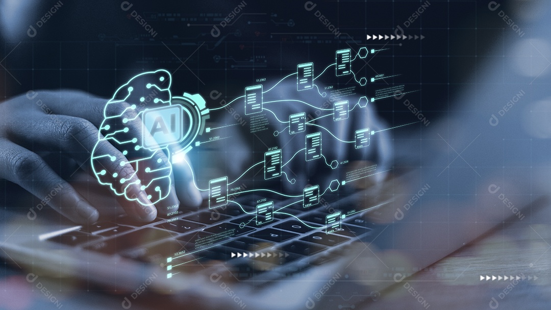 Empresário usando computador usa IA para ajudar os negócios