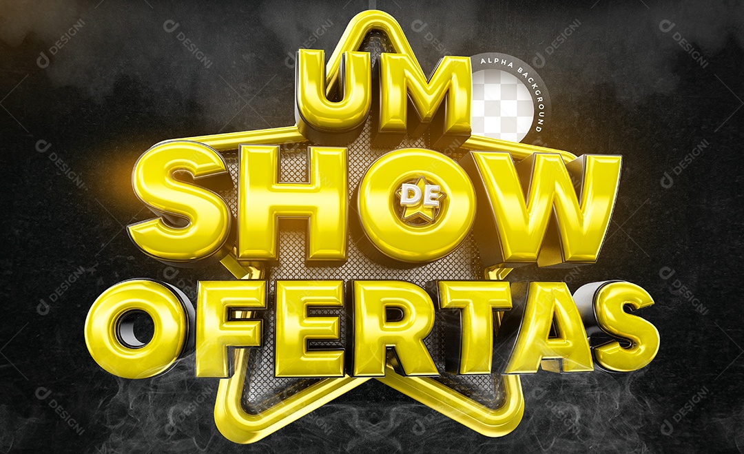 Um Show de Ofertas Selo 3D Dourado para Composição PSD