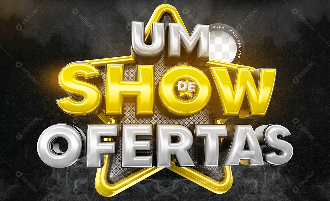 Um Show de Ofertas Selo 3D Branco e Dourado para Composição PSD
