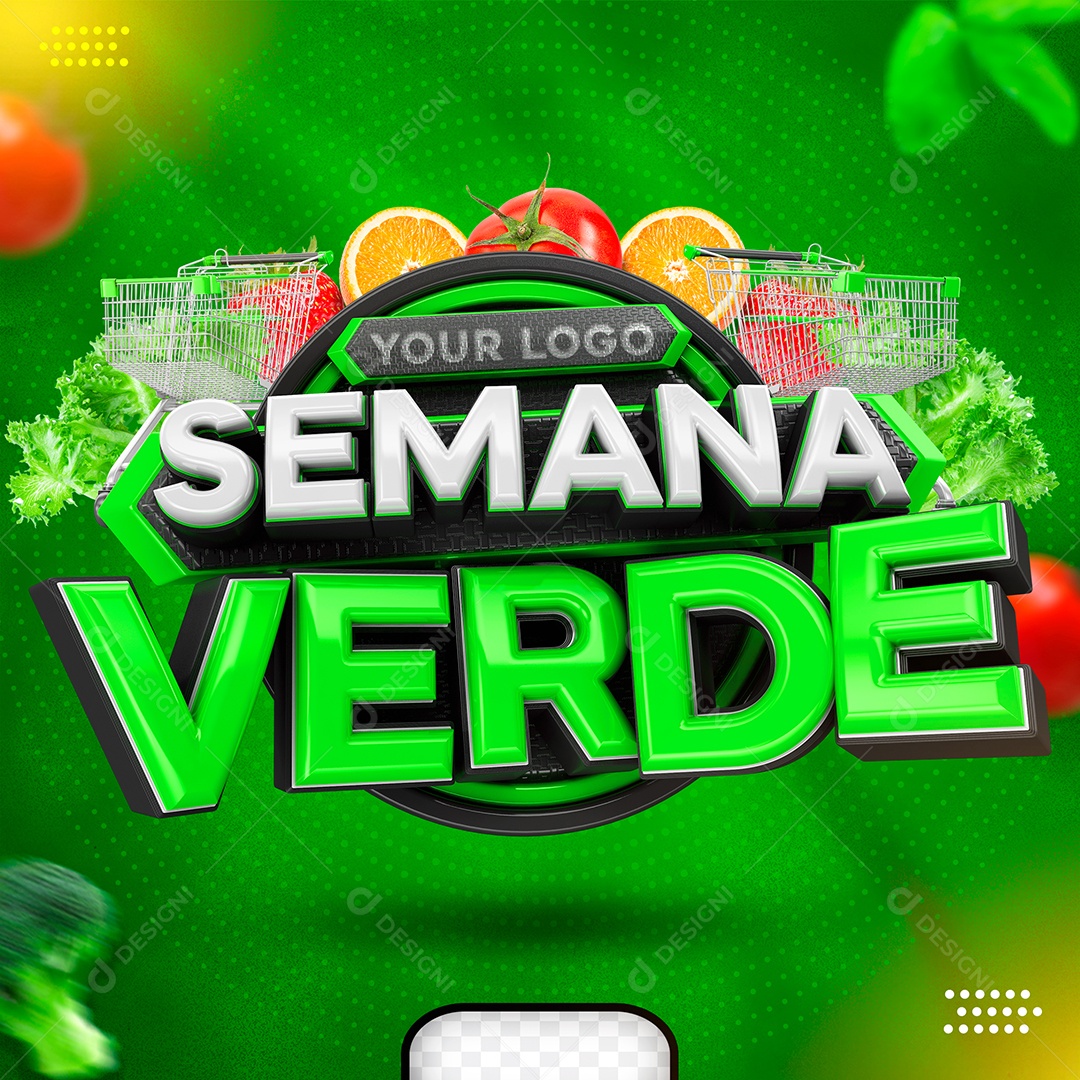 Semana Verde Selo 3D Branco Verde para Composição PSD