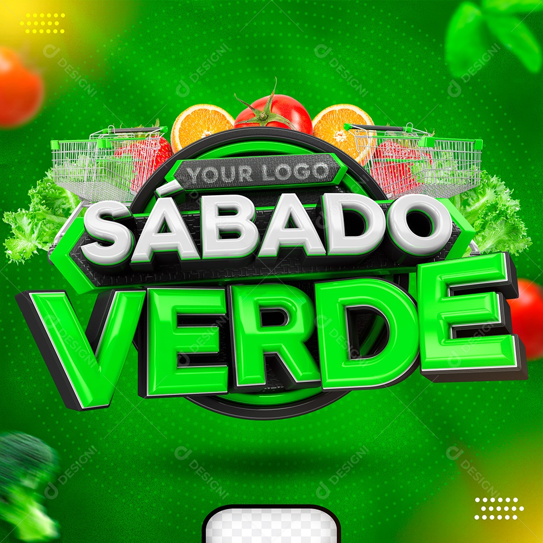 Sábado Verde Selo 3D Branco Verde para Composição PSD