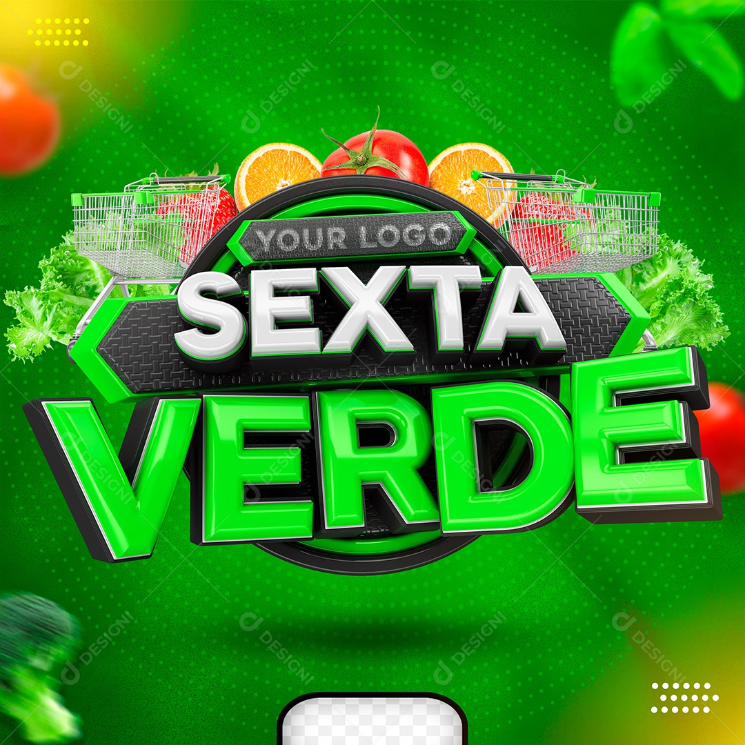 Sexta Verde Selo 3D Branco Verde para Composição PSD