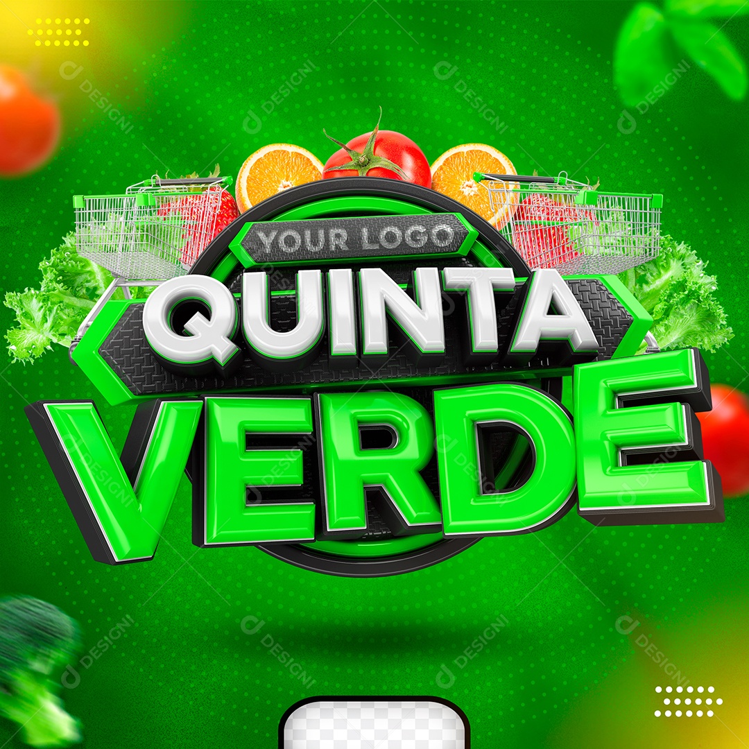 Quinta Verde Selo 3D Branco Verde para Composição PSD