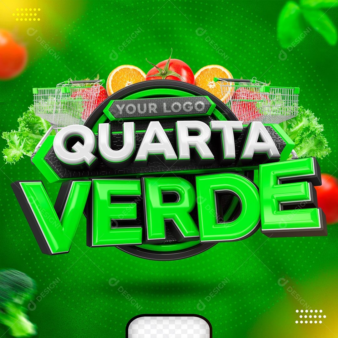 Quarta Verde Selo 3D Branco Verde para Composição PSD