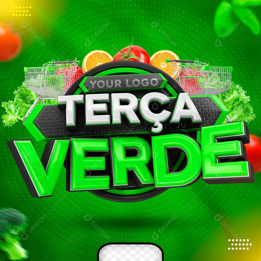 Terça Verde Selo 3D Branco e Verde para Composição PSD