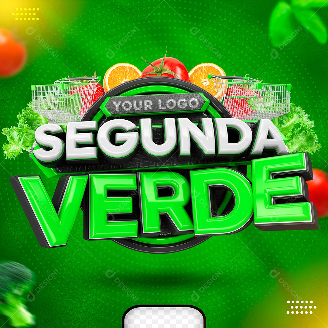 Segunda Verde Selo 3D Branco e Verde para Composição PSD