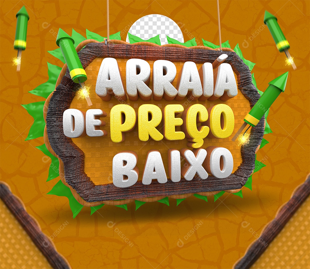 Selo 3D Arraia de Preço Baixo Branco e Amarelo para Composição PSD